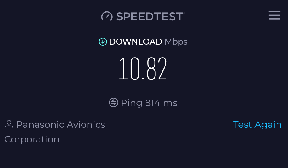 Japan Airlines wifi speed test results