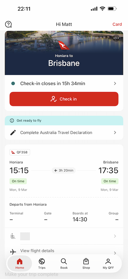 Australia Travel Declaration in the Qantas App