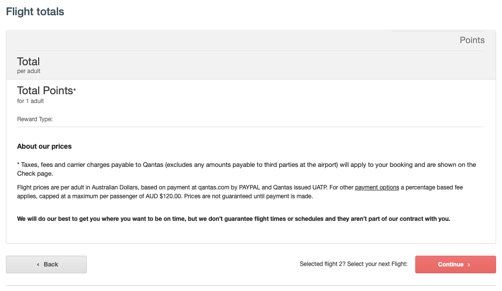 Qantas multi-city booking engine failing to calculate price