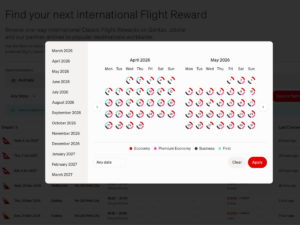 Qantas Flight Reward Finder calendar view