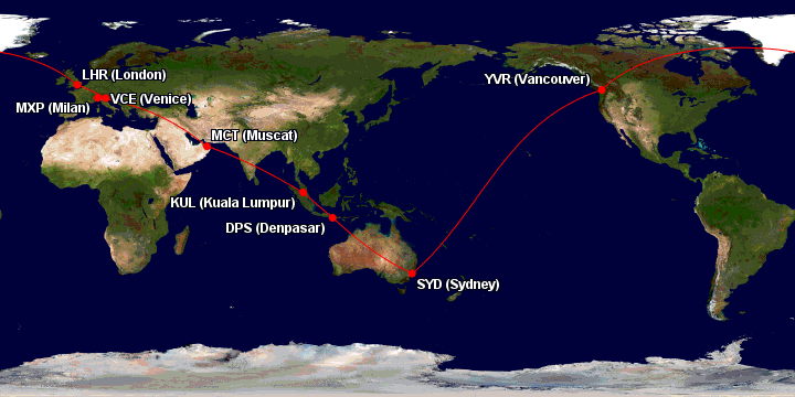 Example of a Oneworld Award routing