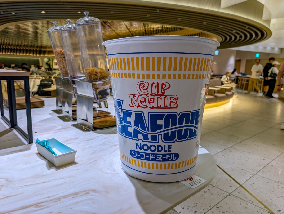 A cup noodle station at KIX lounge in KIX