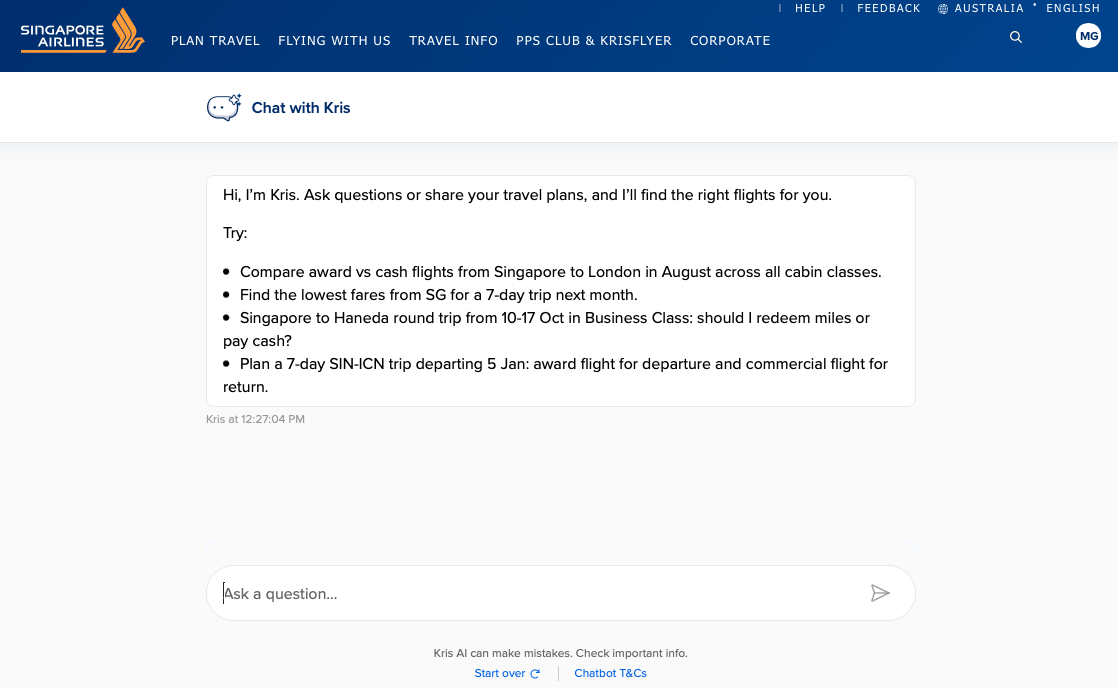 KrisFlyer AI chat bot