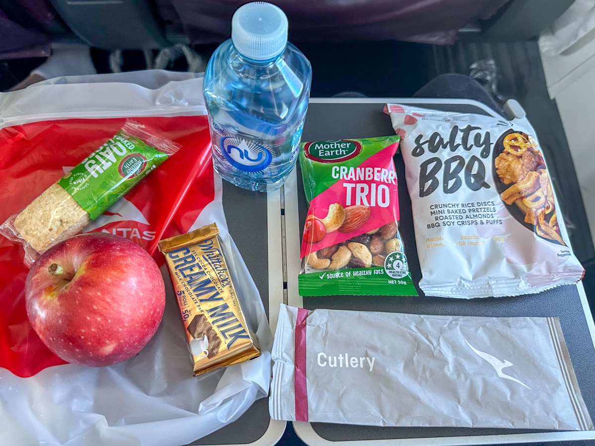 The Qantas economy class snack bag on flights from Pacific Island ports with no caterer