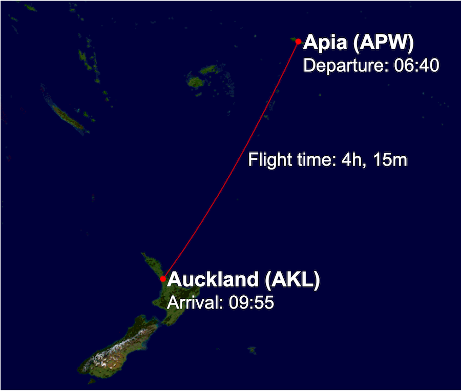 QF144 route map from Apia (APW) to Auckland (AKL)