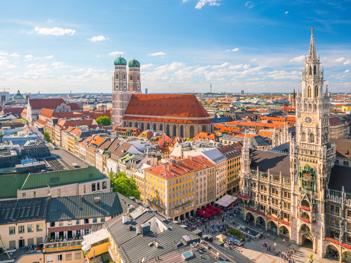 Munich skyline with Marienplatz town hall in Germany