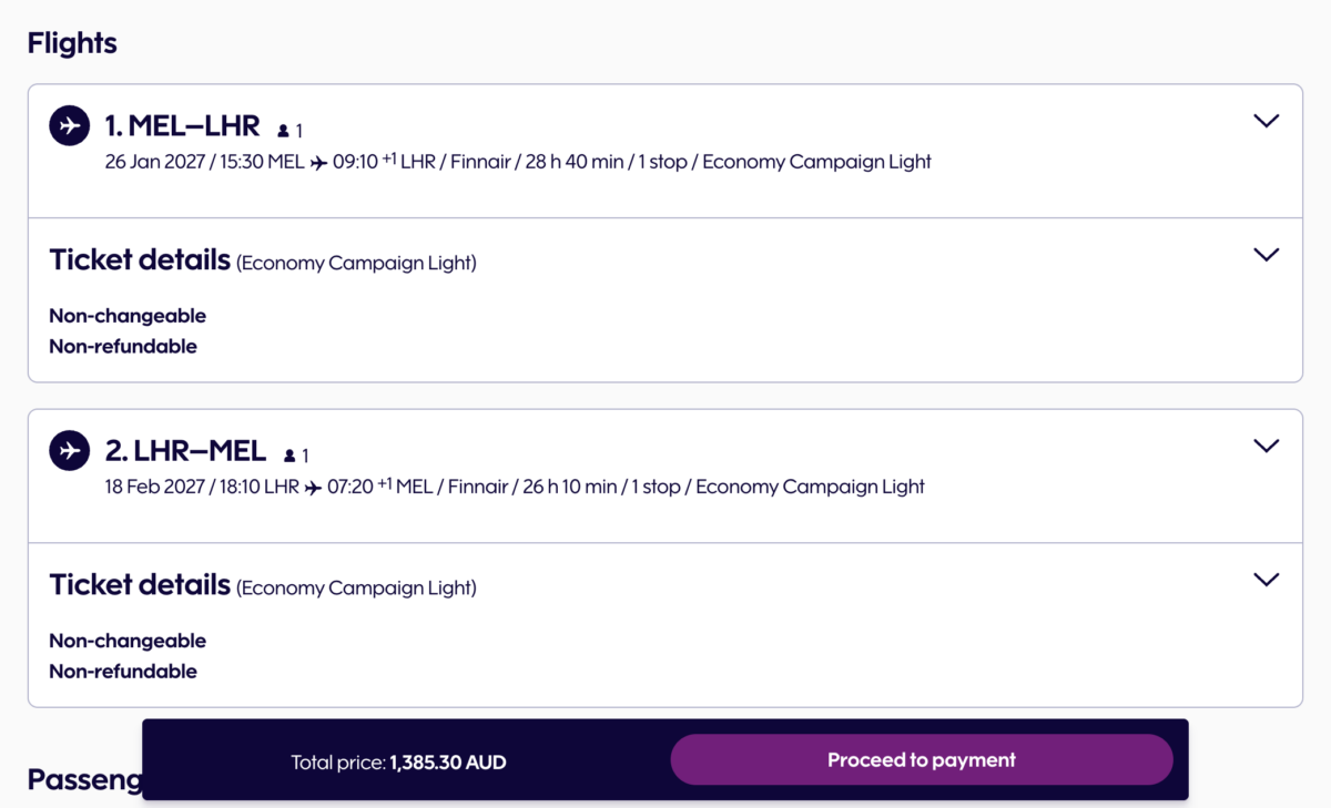 Melbourne to London in Finnair Economy Class
