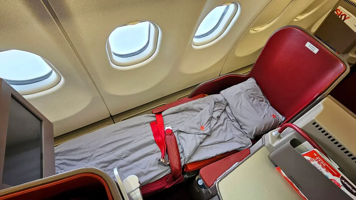 Hong Kong airlines uses Airbus A330 aircraft with lie-flat seating on its flights to Australia