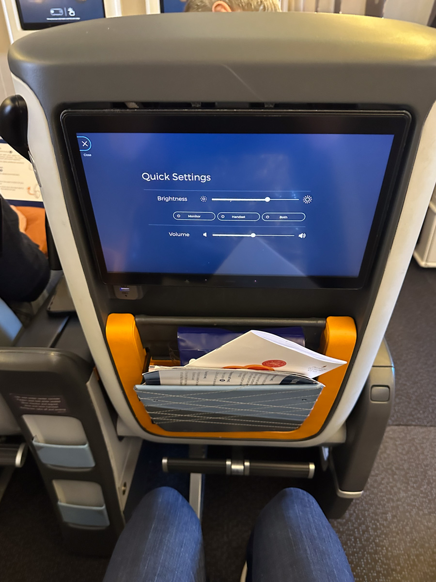 In-flight entertainment screen in Singapore Airlines Premium Economy
