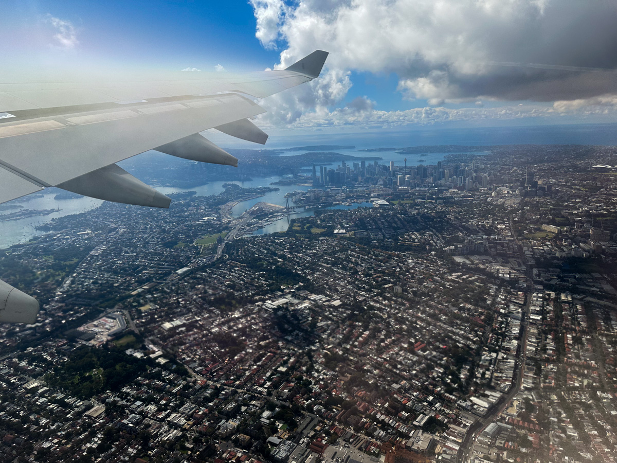 View from a Qantas A330 after taking off from Sydney