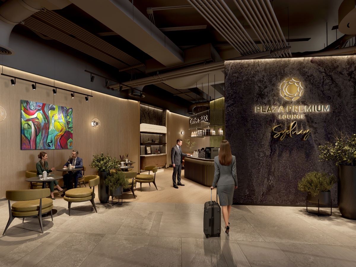The interior lounge area of the Plaza Premium Domestic Lounge Sydney