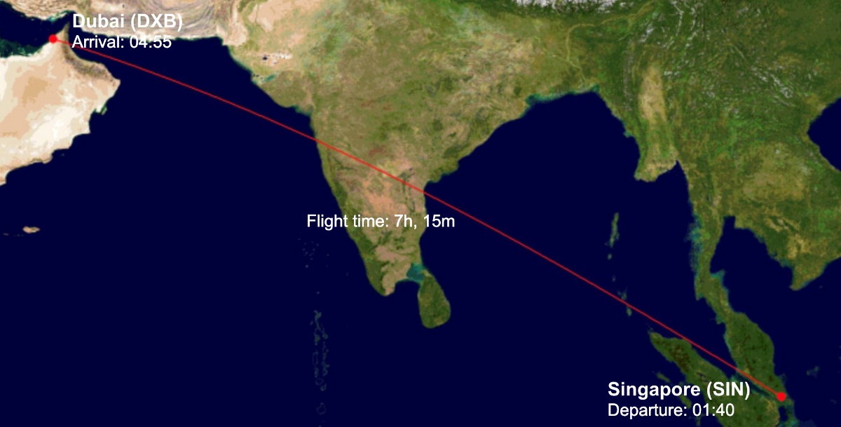 Flight map of EK349 from Singapore to Dubai